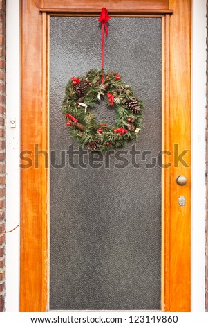 Christmas wreath on door.