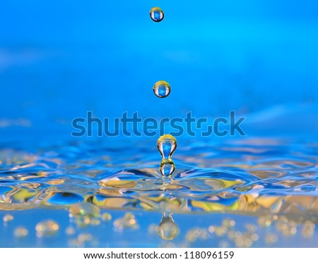 Yellow and blue water funnel with concentric circles and reflection
