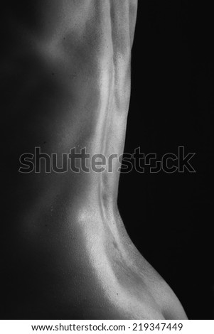 Body scape of a nude woman with tuned muscle back in artistic conversion