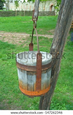 old wooden bucket for the well