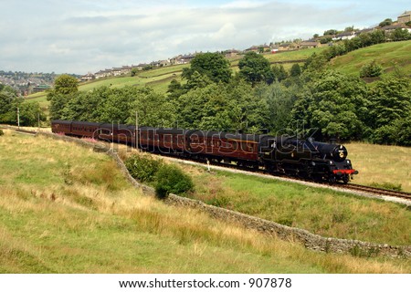 Steam Train on the Keighley and Worth valley Railway in Bronte country West Yorkshire England