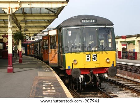 train on the Keighley and Worth Valley Railway waiting to take it's passengers into Bronte Country, Yorkshire, England
