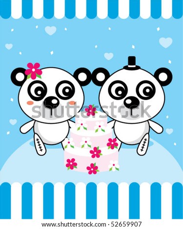 stock vector little panda wedding greeting card