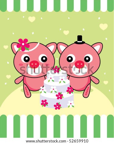 stock vector little piggy wedding greeting card