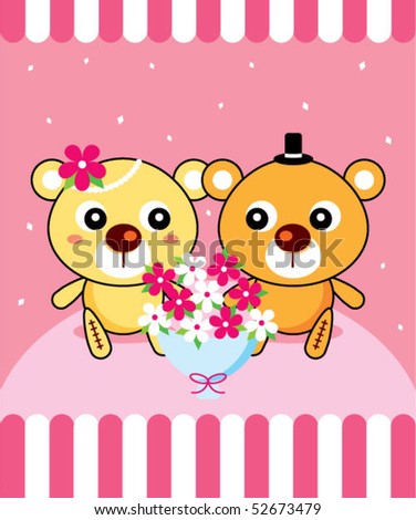stock vector cute teddy bear wedding greeting tag