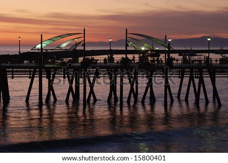 Sunset at the Redondo Beach pier with Santa Monica mountains in the background