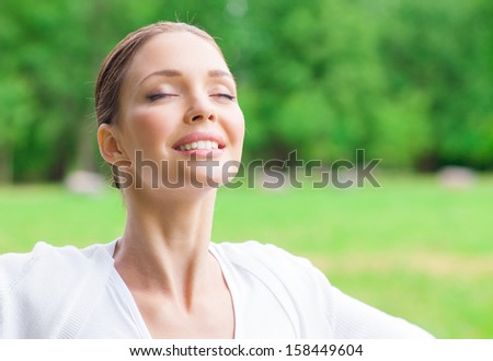 Portrait of woman with eyes closed. Concept of healthy lifestyle and relaxation