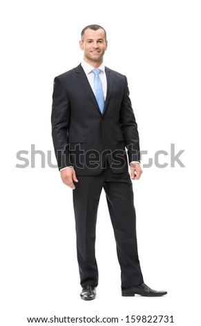 Full-length portrait of business man, isolated. Concept of leadership and success