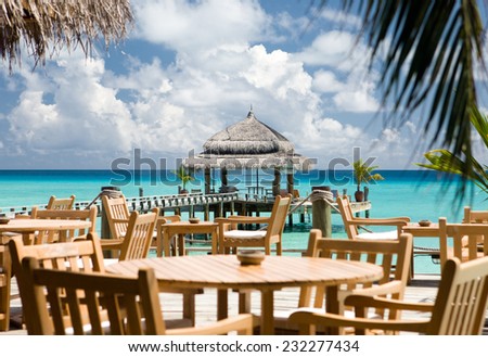 Water restaurant - ocean and sky view, Kuramathi island, Maldives