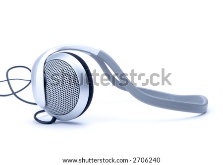 Silver audio head-phones isolated on white background