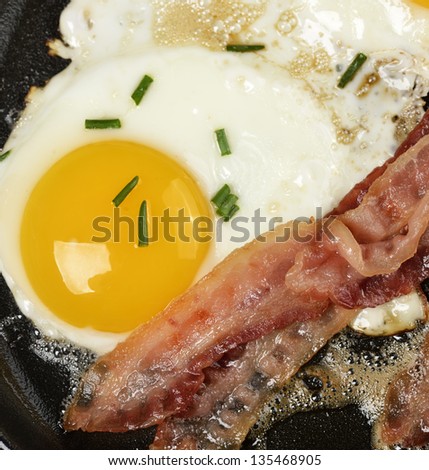 Fried Eggs And Bacon  In A Skillet