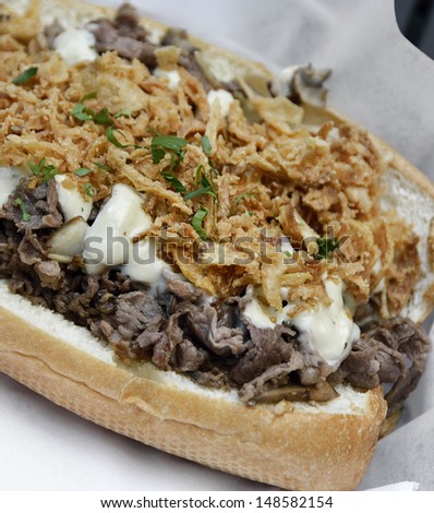 Cheese Steak Sandwich With Beef ,Mushrooms And Onions