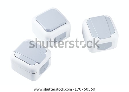electric sockets and light socket switch isolated on white background