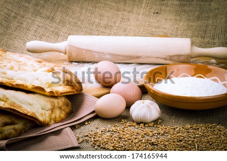 fresh pita bread isolated on sacking background