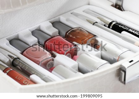 Close up of beauty case with cosmetics