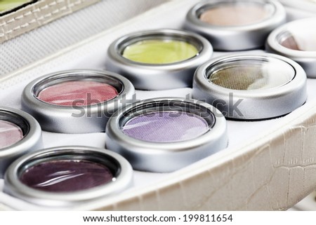 Close up of eye shadow in beauty case