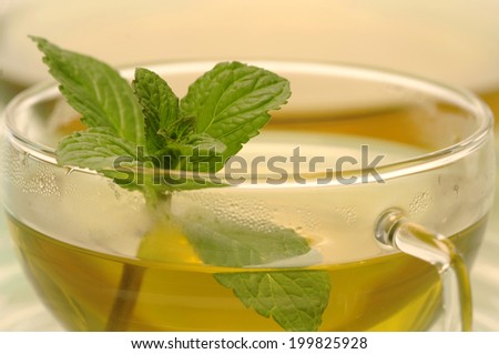 Cup of peppermint tea, close-up