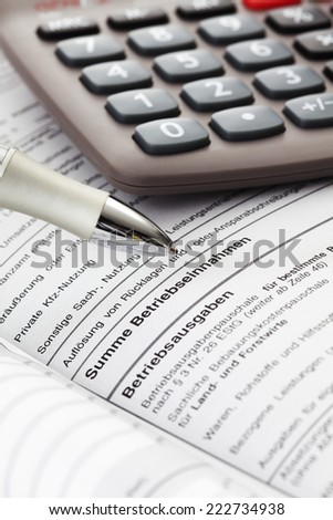 Taxes, costs, document, calculator, close up