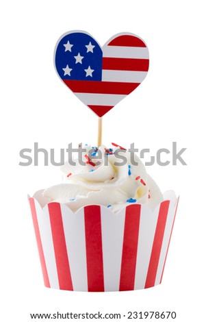 Cupcake to celebrate July 4th isolated on white