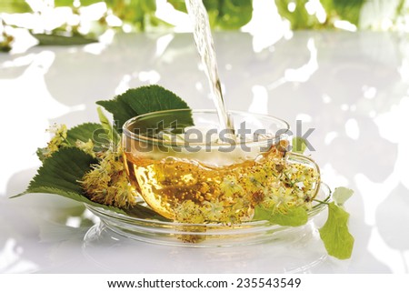 Lime tree blossom tee, herbal health tea in cup