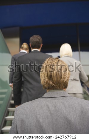 Germany, business people on stairs, rear view