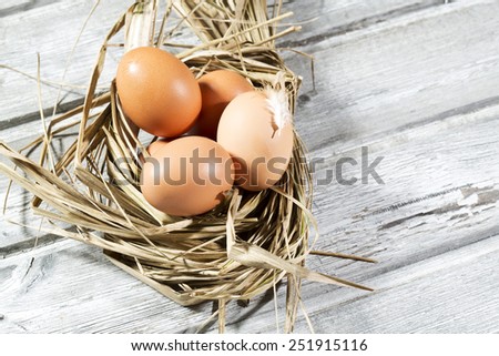 Easter nest, eggs in straw