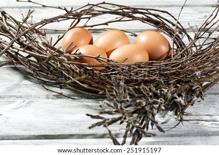 Easter nest, Easter eggs and twigs