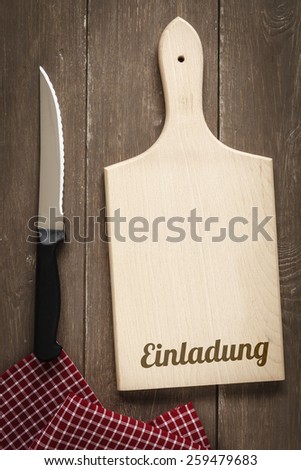 Chopping board, kitchen towel and knife, Barbecue, invitation