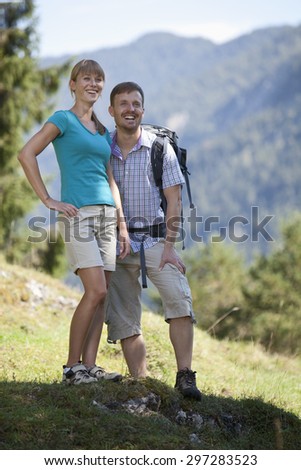 Germany,Upper Bavaria,Couple hiking,smiling