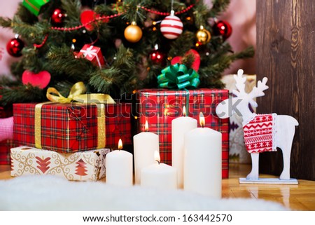 Gifts under the Christmas tree. Christmas background