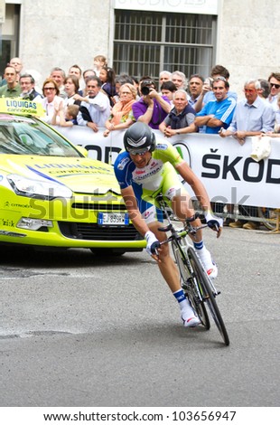 MILAN, ITALY - MAY 27:The professional cyclist Ivan Basso competes during the individual chronometer at 95 Giro D'Italia on May 27, 2012 in Milan, Italy.