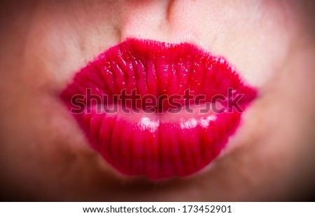 a beautiful sexy red lips giving kiss