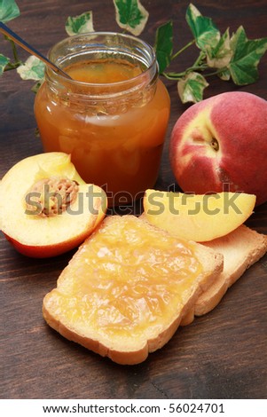 sweet peach jam on toast close up