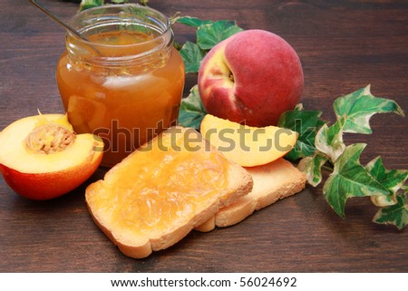 sweet peach jam on toast close up