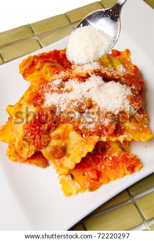 Ravioli pasta with red tomato sauce