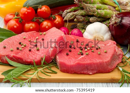 red meat with fresh vegetables