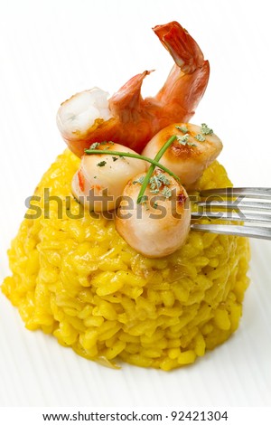saffron risotto with grilled scallops and shrimp