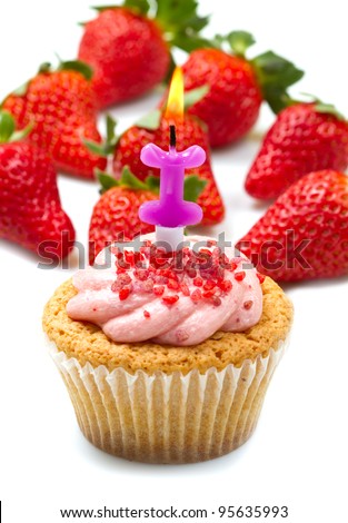 strawberry cupcake with candle