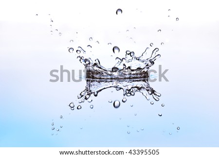 water splash with reflection; blue and white background