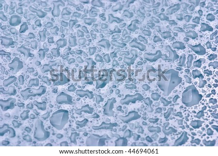 Water drops on a reflective surface