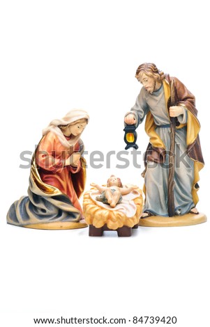 isolated nativity scene; Jesus Christ, Mary and Josef