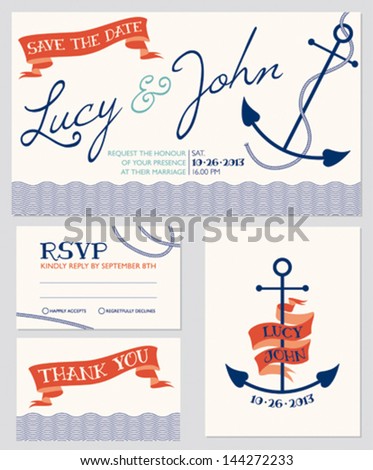 Wedding invitation cards set nautical style number 5 Wedding invitation cards set nautical style number 5