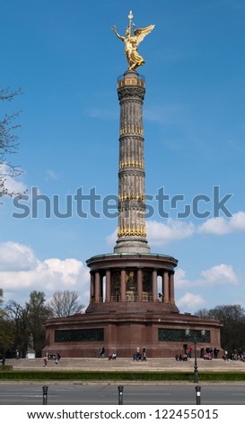 BERLIN, GERMANY - APRIL, 14: The Victory Column - monument in Berlin, Germany on April 14, 2012. Designed by Heinrich Strack at 1864 to commemorate the Prussian victory in the Danish-Prussian War.