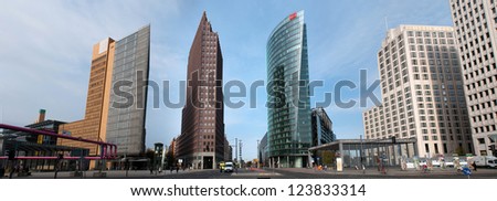 BERLIN, GERMANY - APRIL 15: Potsdamer Platz and railway station in Berlin, Germany on April 15, 2012. It's a one of the main public square and traffic intersection in the centre of Berlin