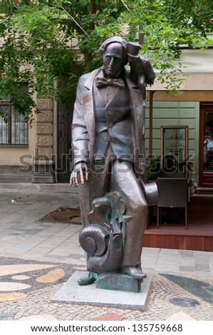 BRATISLAVA, SLOVAKIA - MAY 27. Statue of Hans Christian Andersen on May 27, 2009. in Bratislava. Bratislava is the capital of Slovakia, formerly part of Czechoslovakia Socialist Republic.