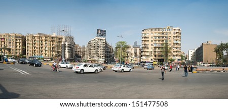 CAIRO MAY 8 The famous Tahrir square on May 8 2013 in Cairo Egypt Tahrir square place there thousands of protesters made Egyptians uprising in January 2011 CAIRO MAY 8 The famous Tahrir square on May 8 2013 in Cairo Egypt Tahrir square place there thousands of protesters made Egyptians uprising in January 2011