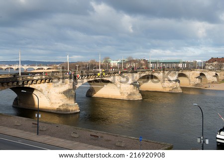 DRESDEN, GERMANY - JAN, 12: The Augustus Bridge is the oldest bridge in Dresden, Germany at January 12, 2014