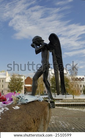 The crying angel in memorial sacred to the memory of Afghanistan soldiers. Minsk. Belarus.