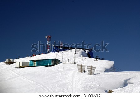 top of the lift in Krasnaya Polyana. Sochi - capital of Winter Olympic Games 2014. Russia.