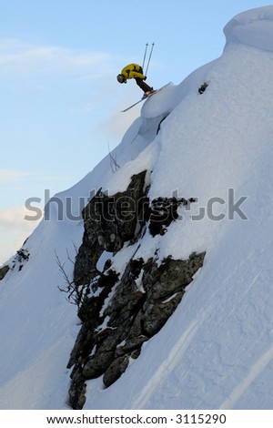 Backcountry freestyle in Krasnaya Polyana. Sochi - capital of Winter Olympic Games 2014. Russia.